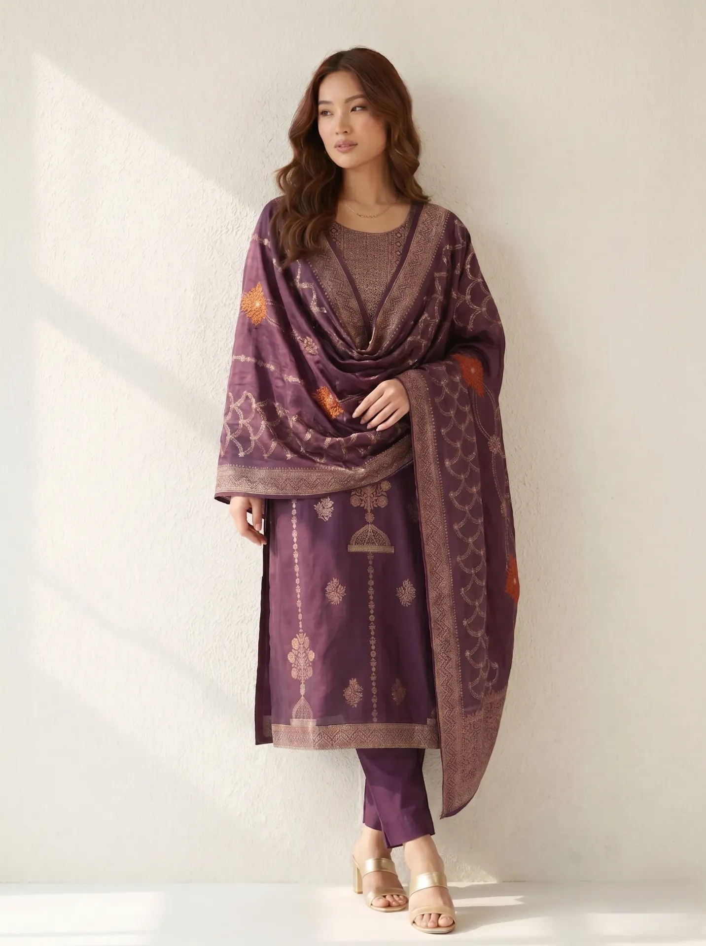 Women Purple Ethnic Motifs Chanderi Silk Kurta with Dupatta