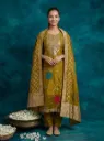 Women Olive Green Chanderi Silk Floral  Kurta with Dupatta