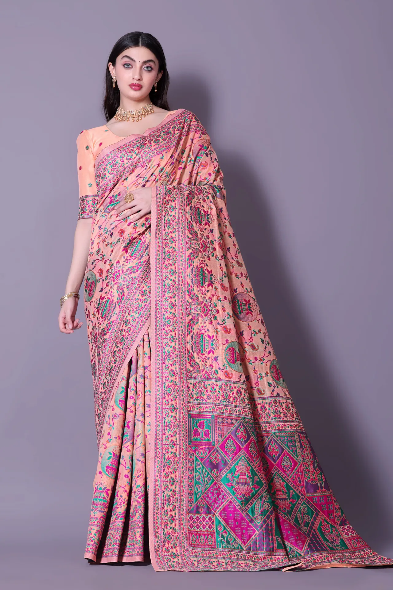 Pure Cotton Peach Saree