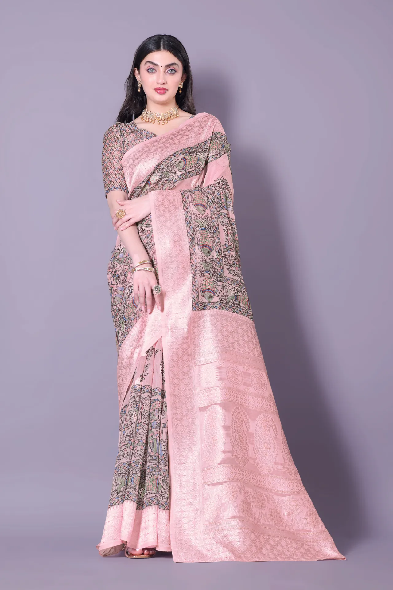 [SIV_0007] Pink Printed Saree